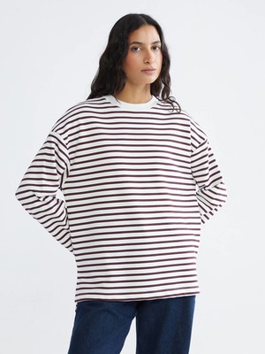 Lc Waikiki Yeni Sezon Çizgili Oversize Kadın Sweatshirt Tunik
