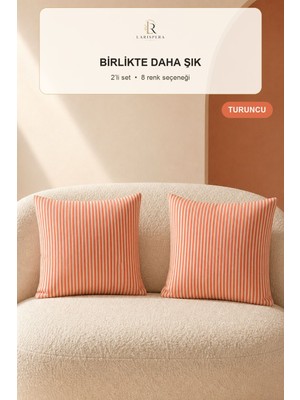 Larispera Çizgili Kırlent Kılıfı 2’li Set 40X40 cm Gizli Fermuarlı 8 Renk Seçeneği Dekoratif Koltuk-Kanepe-Yatak Yastık Kılıfı