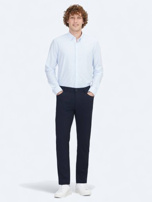 Lacivert Dokuma Slim Fit Casual Pantolon