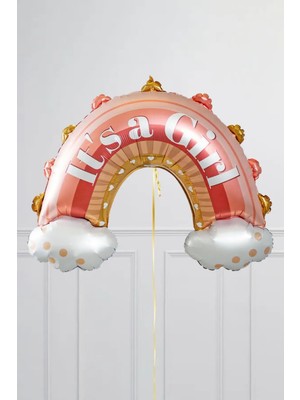 Atölye Mi It's A Girl Yazılı Pembe Gökkuşağı Folyo Balon Baby Shower Cinsiyet Partisi Balonu