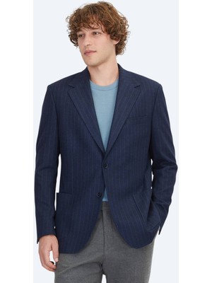 Kip Lacivert Çizgili Comfort Fit Örme Ceket