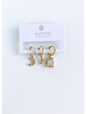 Mudanis 3'lü Xuping Küpe - Altın