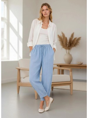 İkoll Ikoll %100 Tencel Yıkama Efektli Pantolon Mavi