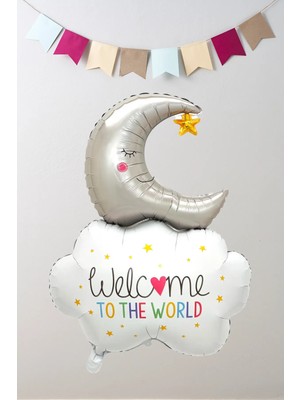 Atölye Mi Aylı Bulut Welcome To The World Yazılı Folyo Balon 9634