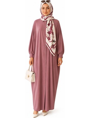 Sanem Tekstil Kadın Sandy Tesettür Gömlek Elbise Abaya-Gül Kurusu