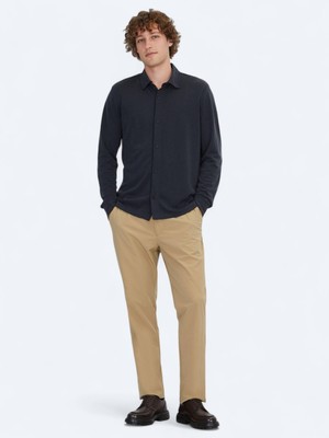 Kip Siyah Düz Regular Fit Uzun Casual Gömlek
