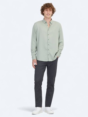 Mint Regular Fit Dokuma Casual Gömlek