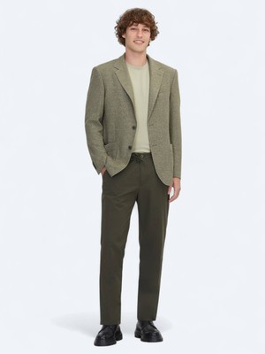 Haki Desenli Modern Fit Pamuk Karışımlı Örme Ceket