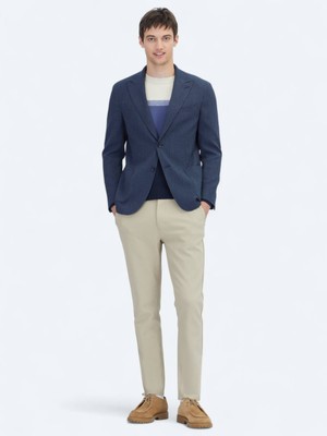 Koyu Lacivert Çizgili Modern Fit Ceket