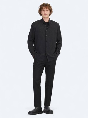Kip Siyah Regular Fit Uzun Dokuma Casual Gömlek