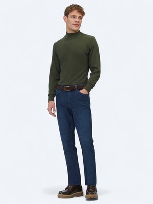Kip Lacivert Slim Fit Denim Pamuk Karışımlı Pantolon
