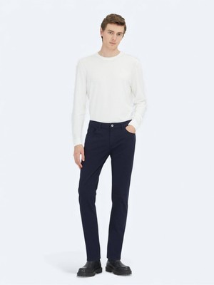 Kip Lacivert Düz Dokuma Slim Fit Casual Pamuk Karışımlı Pantolon