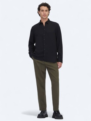 Kip Siyah Regular Fit Dokuma Casual Gömlek