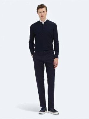 Lacivert Düz Dokuma Regular Fit Casual Pamuk Karışımlı Pantolon