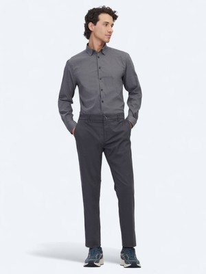Gri Düz Dokuma Regular Fit Casual Pamuk Karışımlı Pantolon