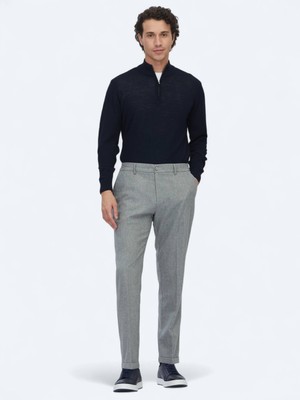 Gri Dokuma Jogging Fit Casual Yün Karışımlı Pantolon