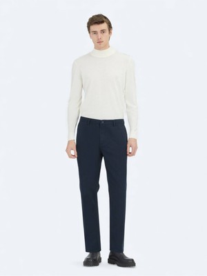 Kip Lacivert Dokuma Relaxed Fit Casual Pamuk Karışımlı Pantolon