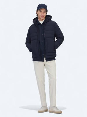 Kip Lacivert Regular Fit Kapüşonlu Casual Dokuma Mont