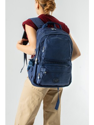 Duomino Krinkıl Kumaş Suya Dayanıklı Büyük Boy Lacivert Klinkır Sırt Çantası/laptop Okul Çanta