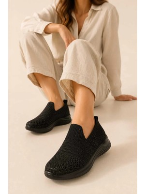 Slipcat Kadın Simli Triko Slip-On Günlük Sneaker Hafif Konfor Yürüyüş Ayakkabısı