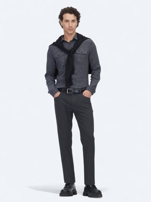Kip Antrasit Regular Fit Uzun Dokuma Casual Pamuk Karışımlı Gömlek