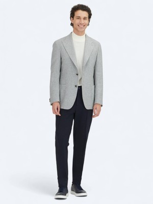 Kip Gri Desenli Modern Fit Yün Karışımlı Ceket