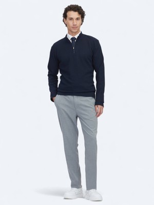 Kip Lacivert Fitilli Bisiklet Yaka T-Shirt