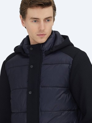 Kip Lacivert Regular Fit Kapüşonlu Casual Dokuma Mont