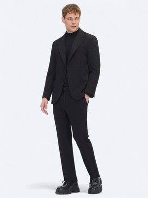 Kip Siyah Çizgili Modern Fit Örme Takım Elbise