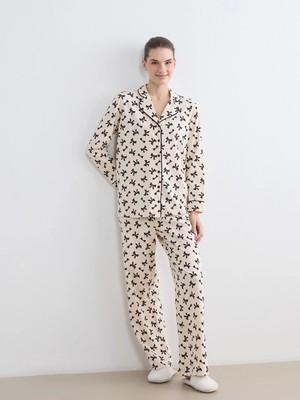 Lc Waikiki Yeni Sezon Gömlek Yaka Fiyonk Baskılı Hamile Pijama Takımı