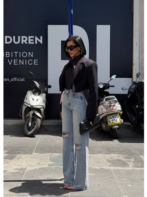 Aida Fashion Diz Yırtıl Wide Leg Jeans