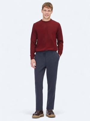 Lacivert Çizgili Dokuma Jogging Fit Casual Pantolon