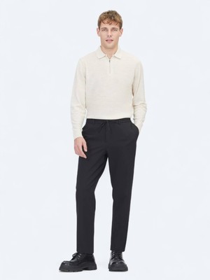 Kip Siyah Düz Dokuma Jogging Fit Casual Pantolon