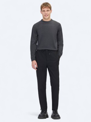 Kip Siyah Düz Dokuma Jogging Fit Casual Pantolon