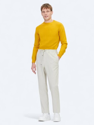Açık Bej Düz Dokuma Jogging Fit Casual Pantolon