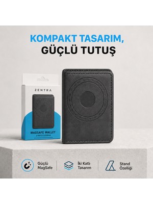 Ayers Premium Erkek ve Kadın Iki Katlı Magsafe Uyumlu Manyetik Kartlık Cüzdan, Güçlü Mıknatıslı Telefon Arkası Kart Tutucu, Hafif ve Kompakt Suni Deri, Magsafe Destekli Telefon ve Kılıflarla Uyumlu