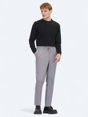 Gri Düz Dokuma Jogging Fit Casual Pantolon