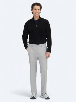 Gri Düz Dokuma Regular Fit Casual Pantolon