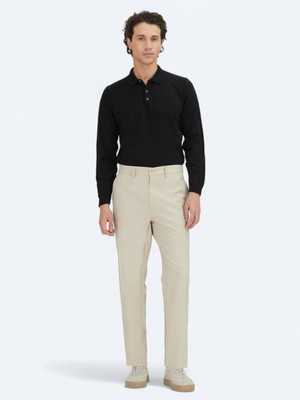 Bej Düz Dokuma Regular Fit Casual Pantolon