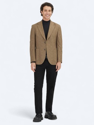 Kip Kahverengi Baskılı Modern Fit Örme Ceket