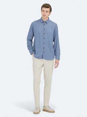 Kip Mavi Regular Fit Dokuma Casual Gömlek
