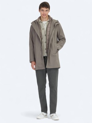 Kip Haki Oversize Fit Kruvaze Yaka Casual Dokuma Pardösü
