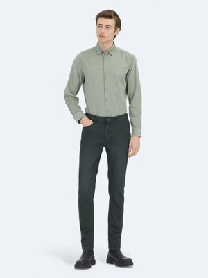 Kip Haki Slim Fit Denim Pamuk Karışımlı Pantolon