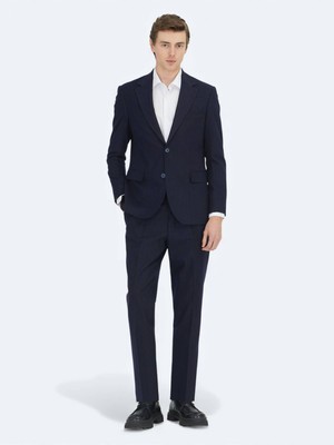 Kip Lacivert Çizgili Modern Fit Takım Elbise