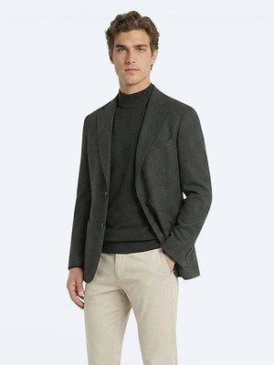 Kip Haki Modern Fit Yün Karışımlı Ceket