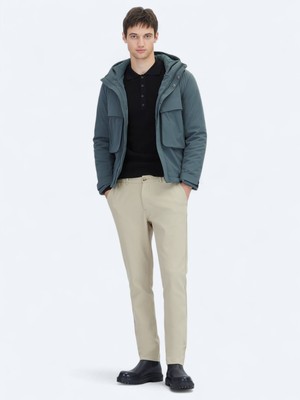 Kip Haki Regular Fit Kapüşonlu Casual Dokuma Mont