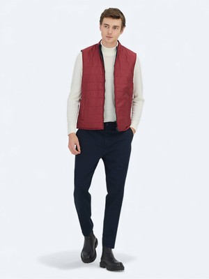 Kip Kırmızı Regular Fit Dik Yaka Casual Örme Çift Taraflı Spor Yelek