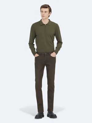 Kip Kahverengi Slim Fit Denim Pamuk Karışımlı Pantolon
