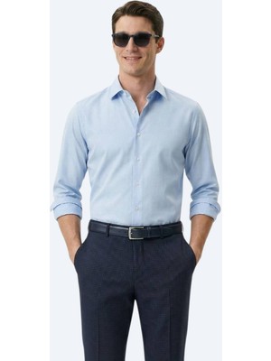 Kip Koyu Mavi Regular Fit Uzun Dokuma Klasik Pamuk Karışımlı Gömlek