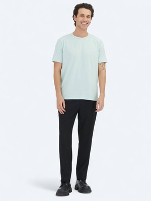 Kip Unisex Açık Yeşil Düz Bisiklet Yaka %100 Pamuk T-Shirt